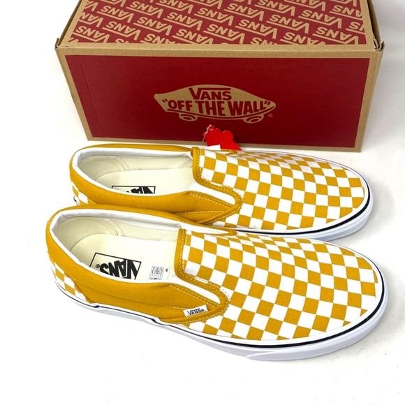 VANS Classic Slip On Shoes Check Yellow Canvas Men’s Size Sneakers VN0A5JMHF3X - Picture 6 of 10